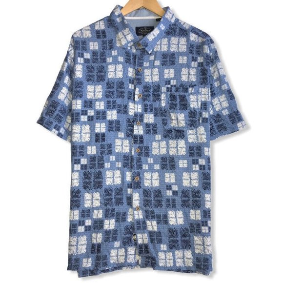 Nat Nast Men's Sz XXL Blue/White Silk/Cotton Geometric Button Front Pocket Shirt - Picture 1 of 5